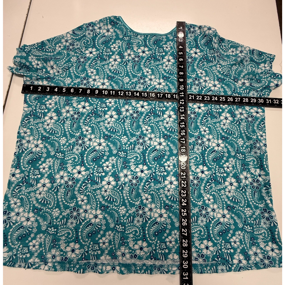 Woman Within Tops‎ Womens 3X-30-32 Green White Red Floral Waffle Knit Lot of 2 - Picture 3 of 10